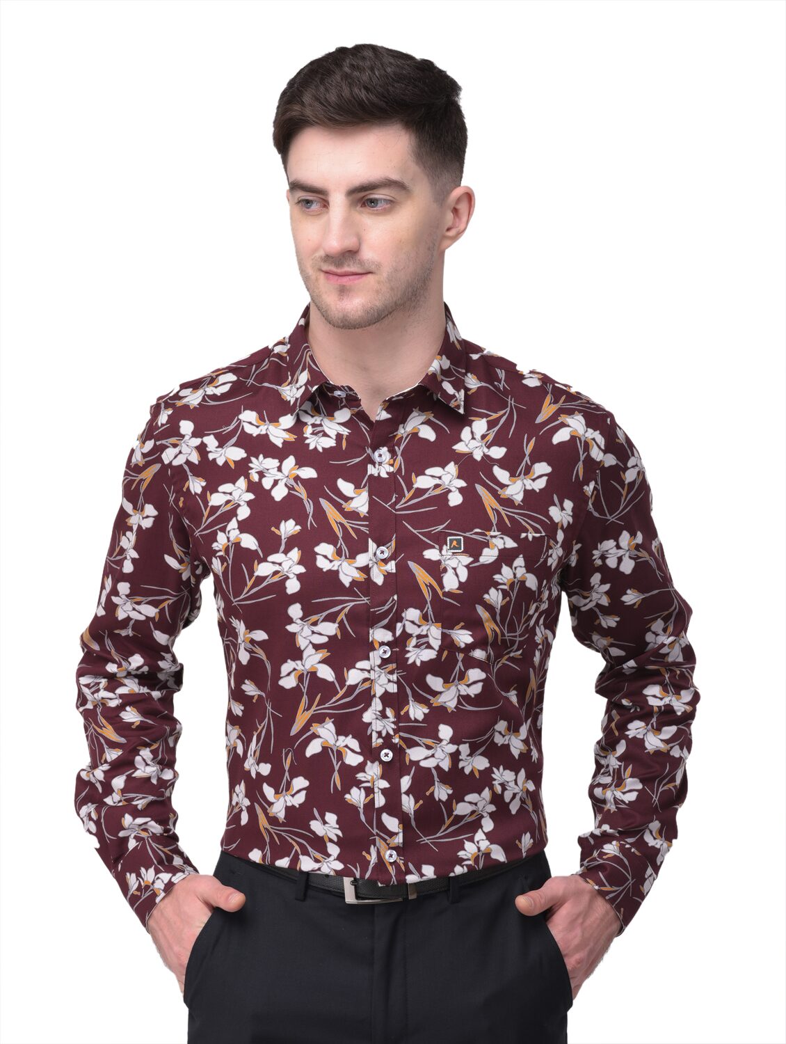 

R APPARELS Men Maroon Floral Regular Fit Casual Shirt