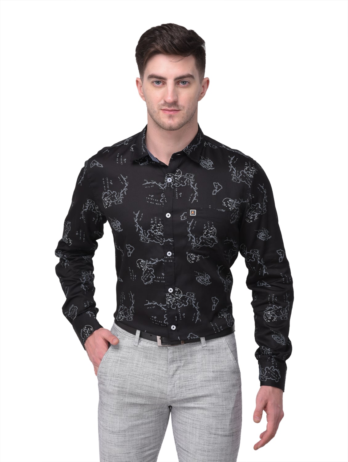 

R APPARELS Men Black Printed Regular Fit Casual Shirt