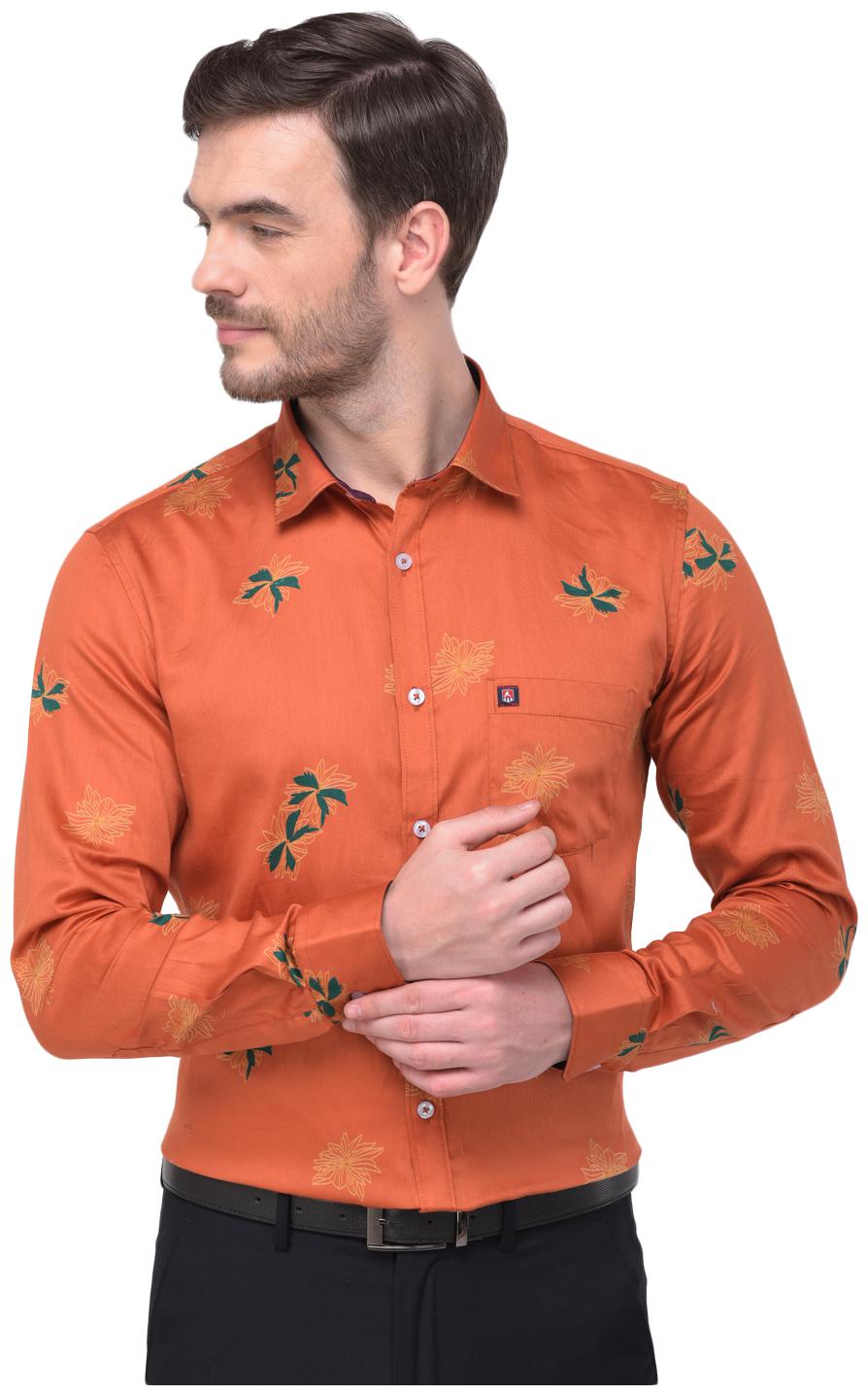 

R APPARELS Men Orange Floral Regular Fit Casual Shirt