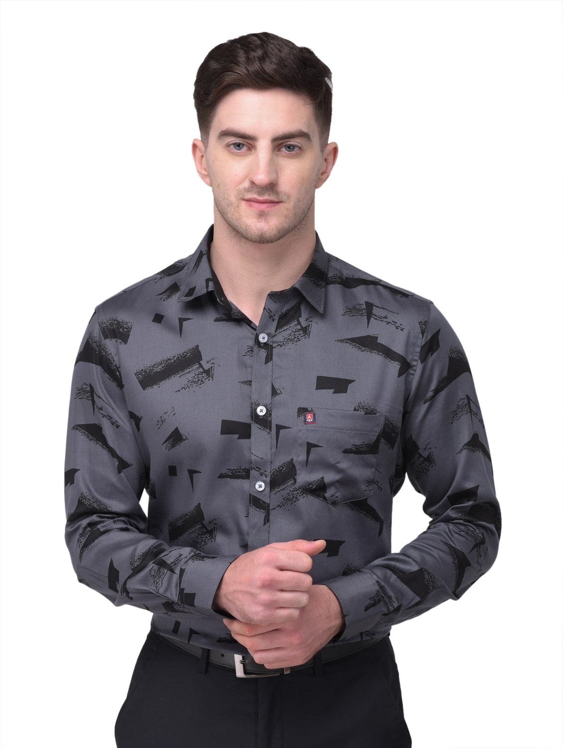 

R APPARELS Men Grey Printed Regular Fit Casual Shirt