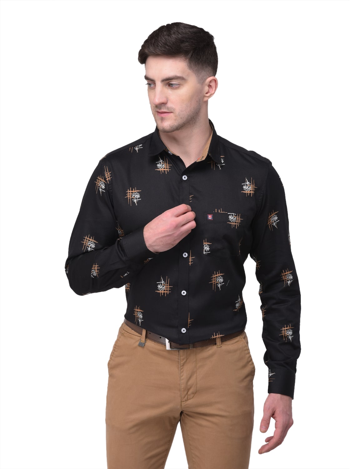 

R APPARELS Men Black Printed Regular Fit Casual Shirt
