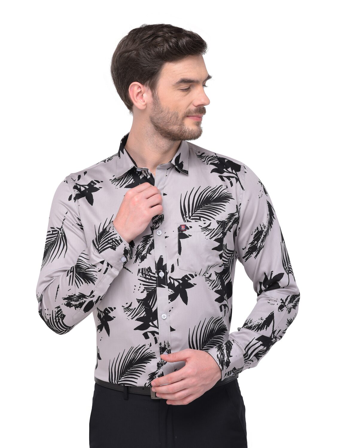 

R APPARELS Men Grey Floral Regular Fit Casual Shirt