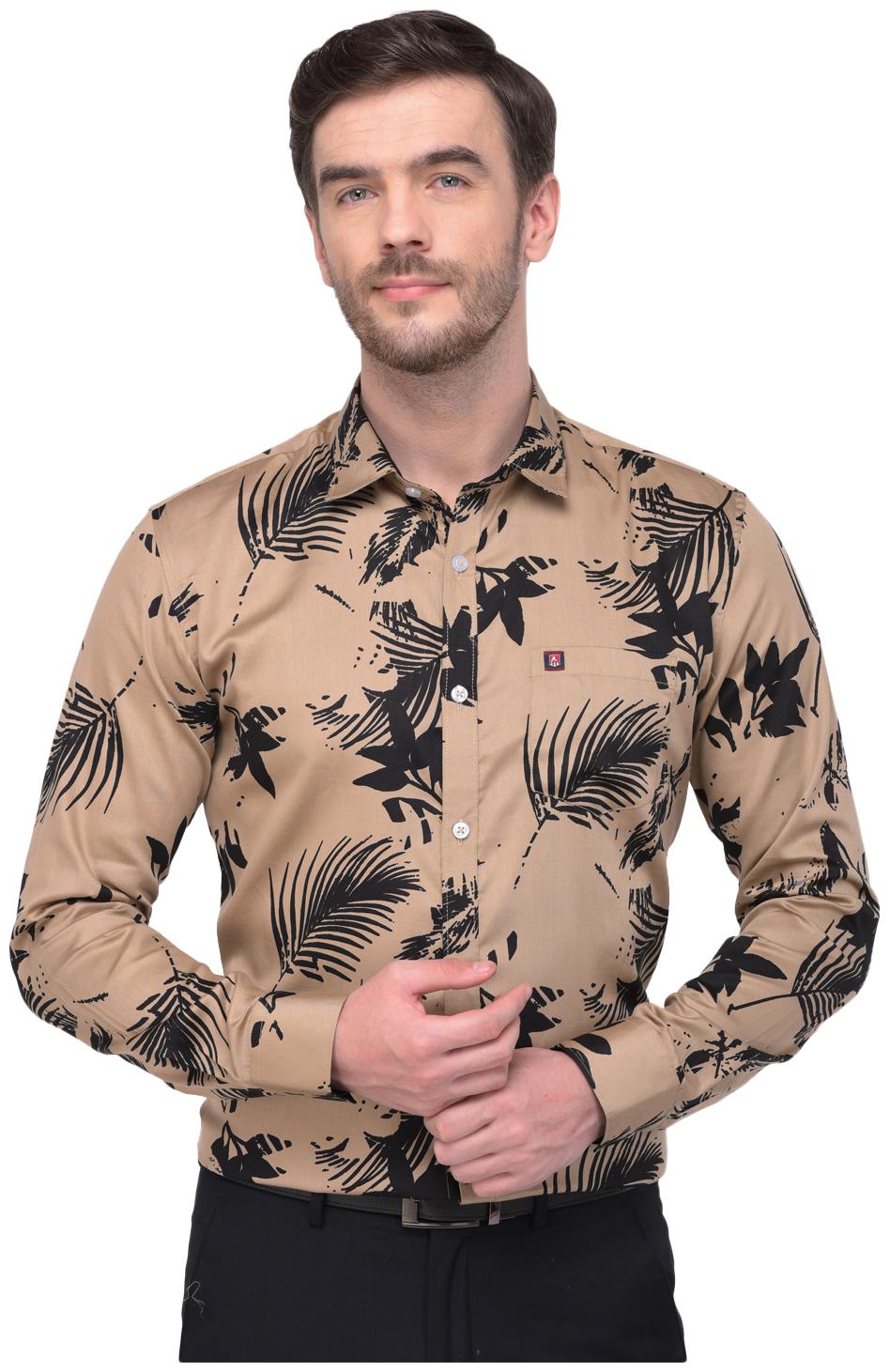 

R APPARELS Men Beige Printed Regular Fit Casual Shirt