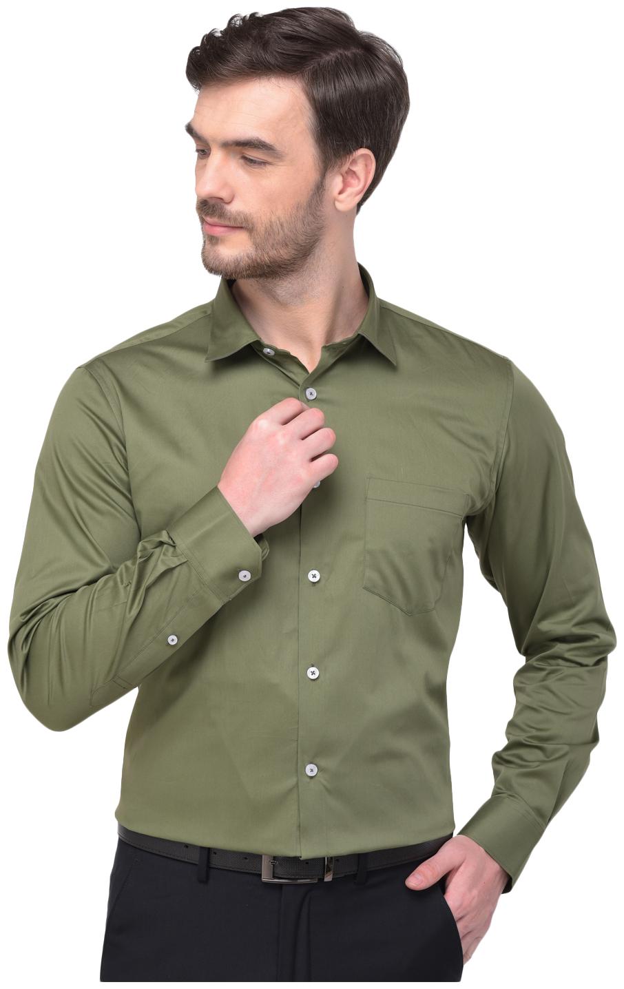 

R APPARELS Cotton Solid Olive Color Formal Shirt for Men