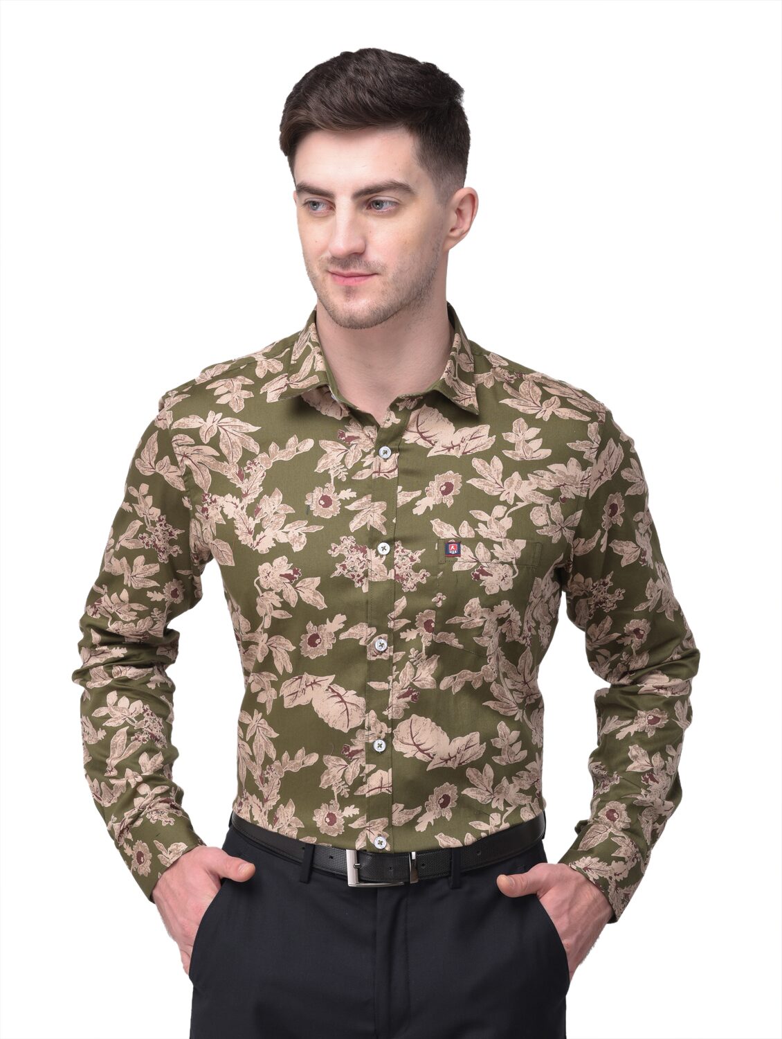 

R APPARELS Men Green Floral Regular Fit Casual Shirt