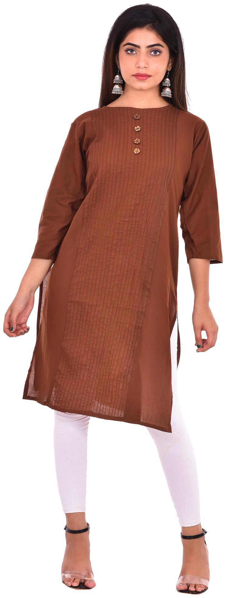 

R RUHANI Women Brown Striped Straight Kurta