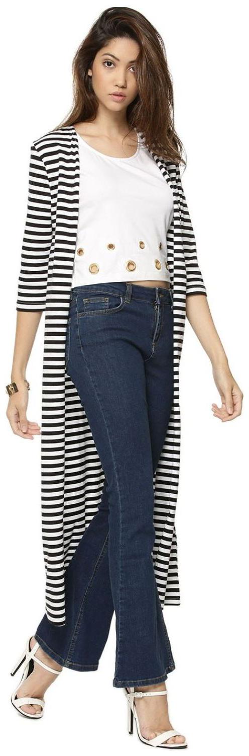 

Raabta Black and White Strip Long Shrug