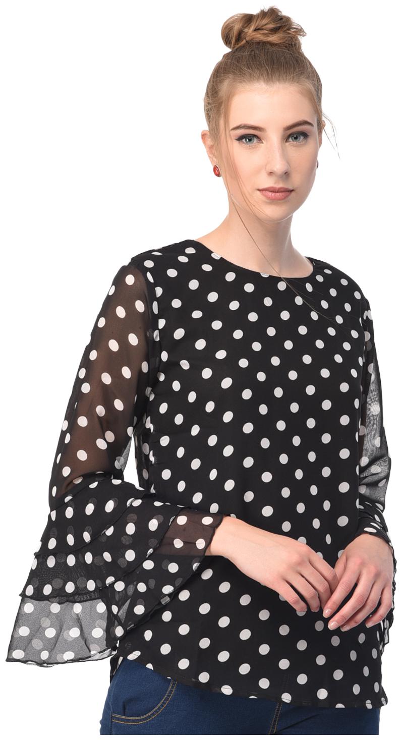 

Raabta Black with white Dot Print Bell Sleeve Top