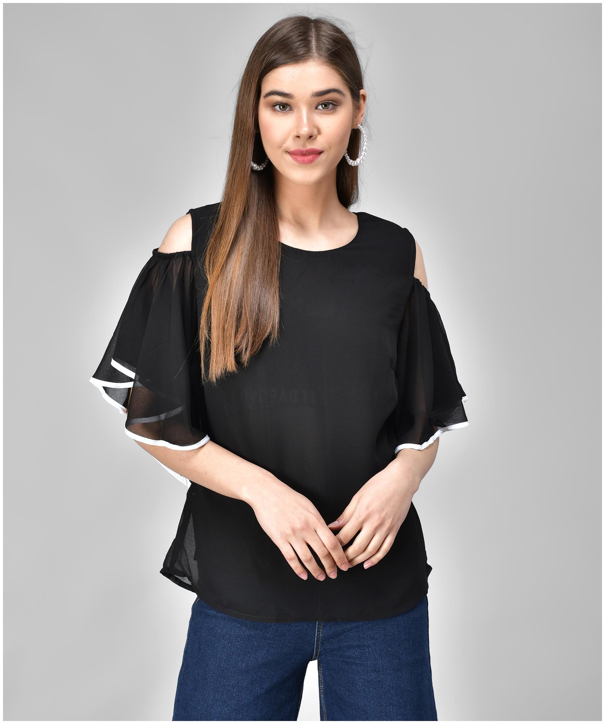 

Raabta Fashion Crepe Black Solid Tank Top for Women