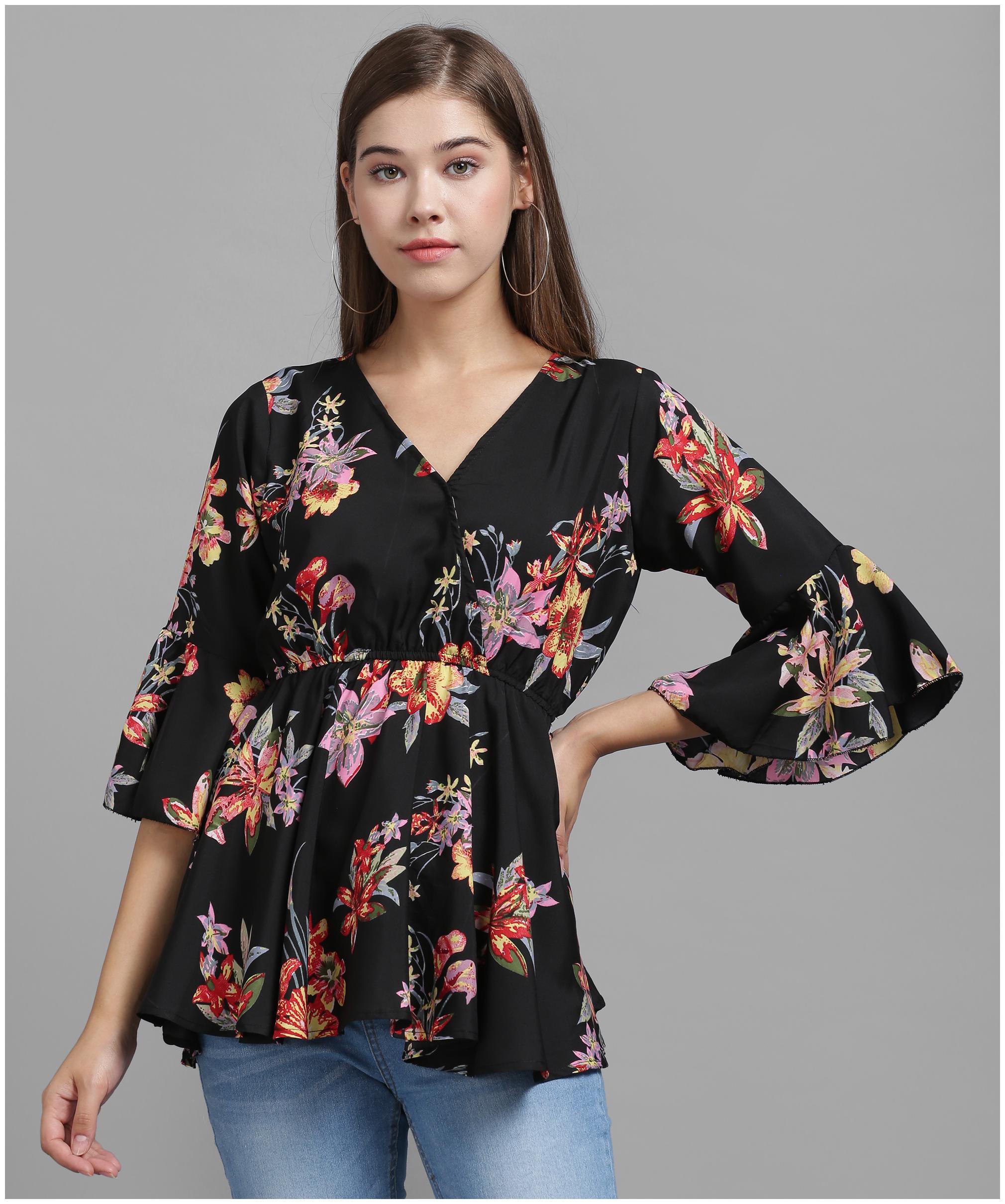

Raabta Fashion Women Floral Regular top - Black
