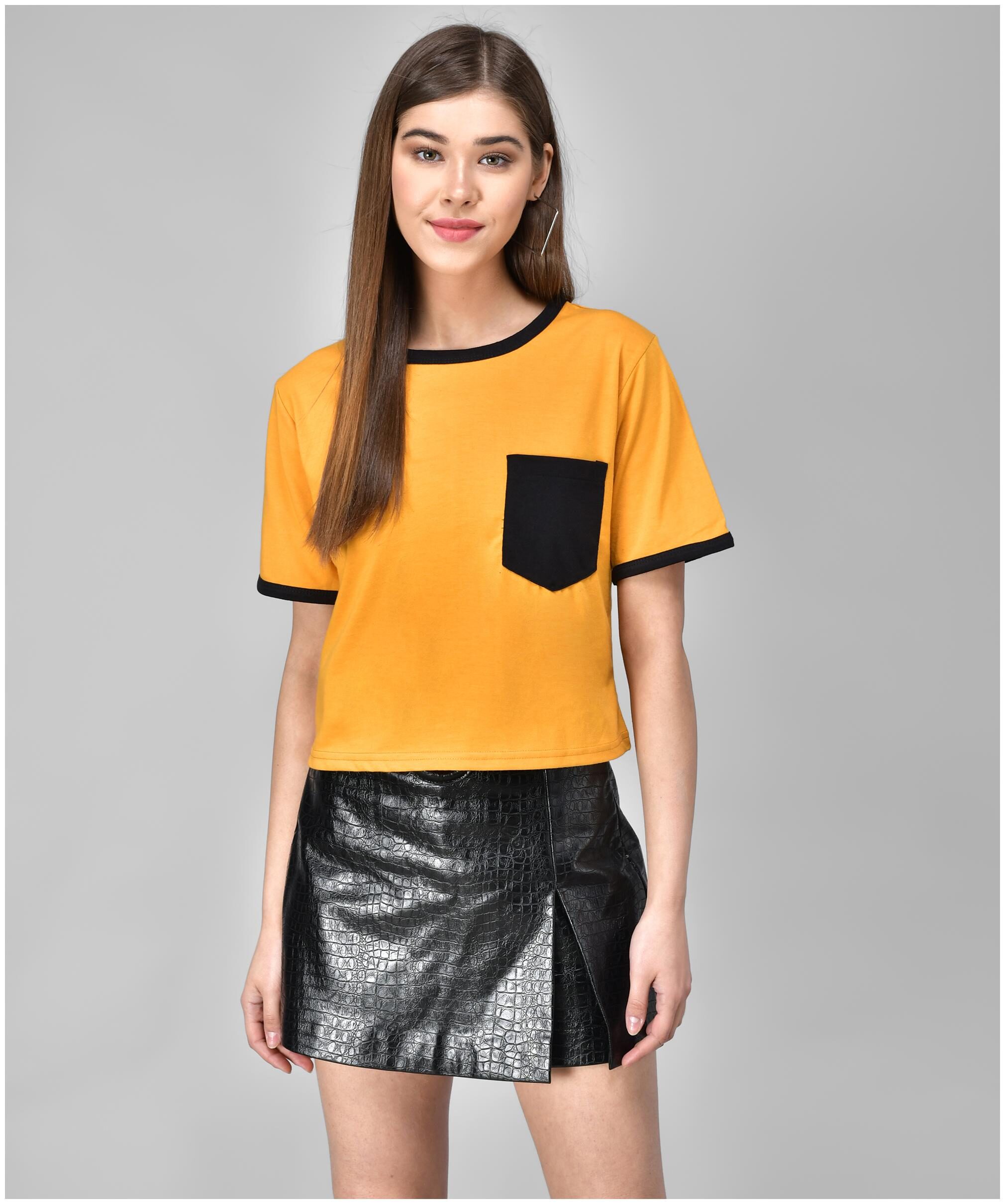 

Raabta Fashion Women Mustard Regular fit Round neck Viscose rayon T shirt