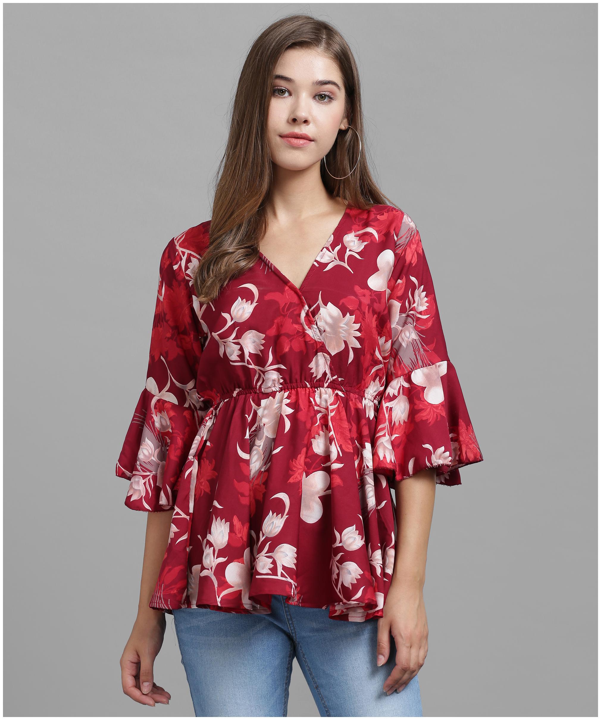 

Raabta Fashion Women Floral Regular top - Maroon