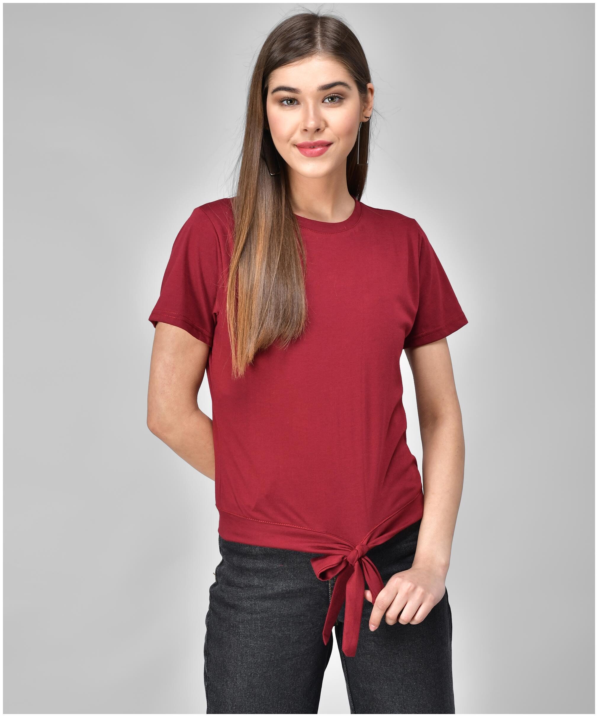 

Raabta Fashion Women Maroon Regular fit Round neck Viscose rayon T shirt