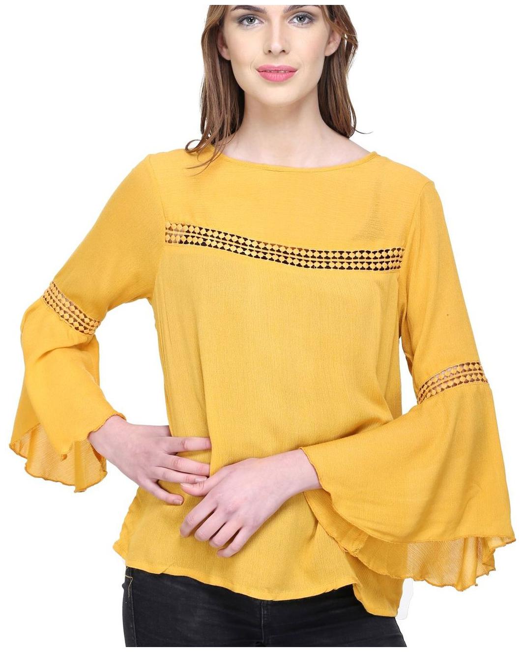 

Raabta Musterd Yellow Leso Bell Sleeve Top