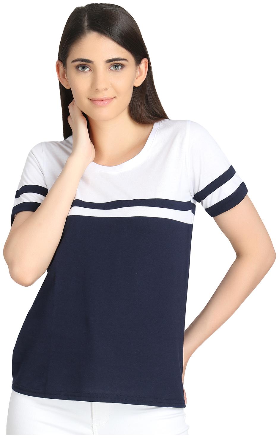 

Raabta Fashion Women Blue Navy Regular fit Round neck Viscose rayon T shirt