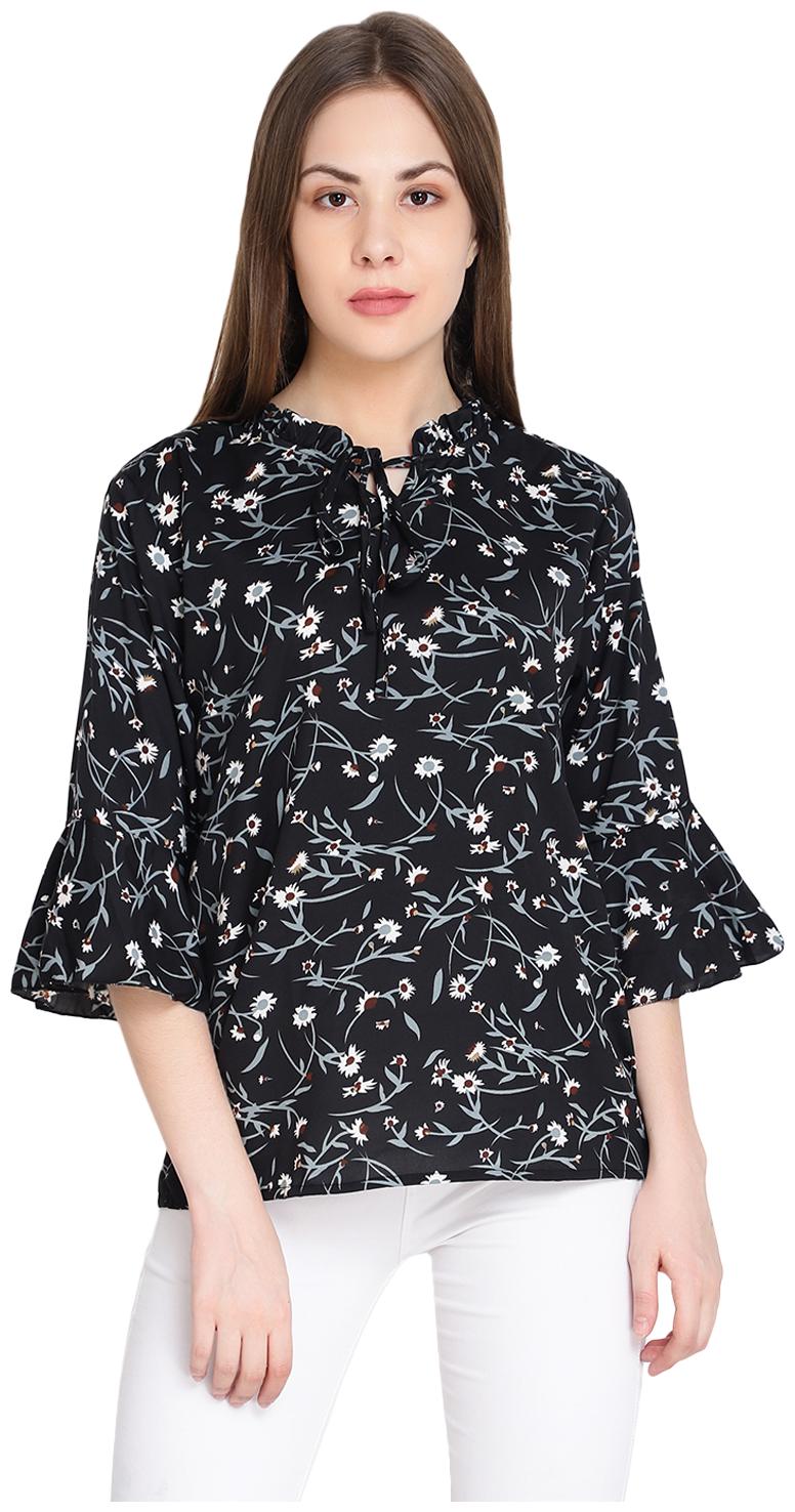 

Raabta RWT-01022 Black Flower Print With Tie Top