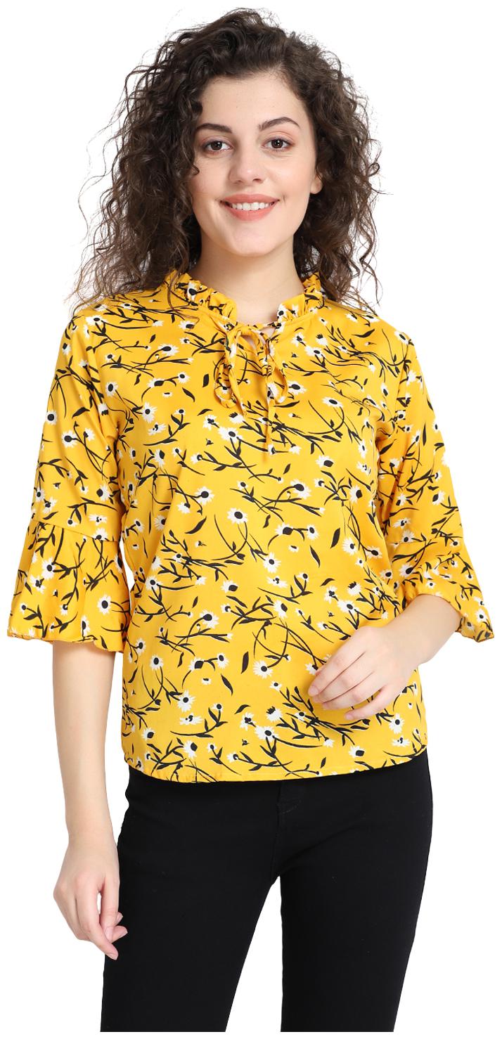 

Raabta RWT-01022 Mustard Flower Print With Tie Top