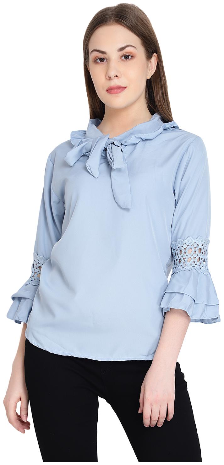 

Raabta RWT-11070 Sky Blue Tie Top With Les Bell Sleeve Top