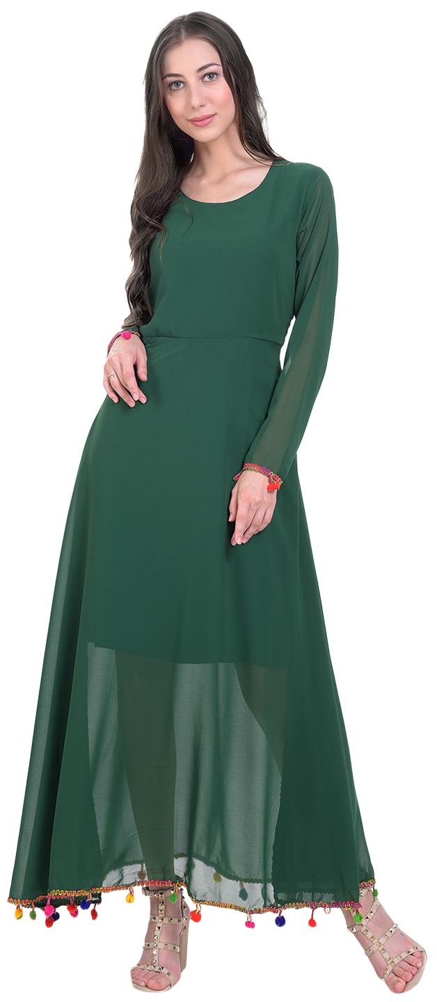 

Raabta Teal Green Long Dress with Pom Pom