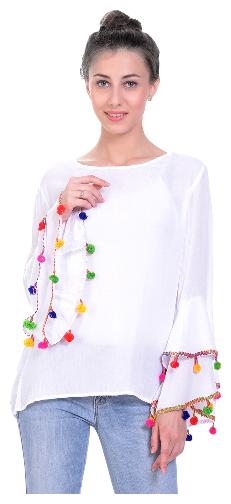 

Raabta white Top With Pom Pom (RWT 12002 )