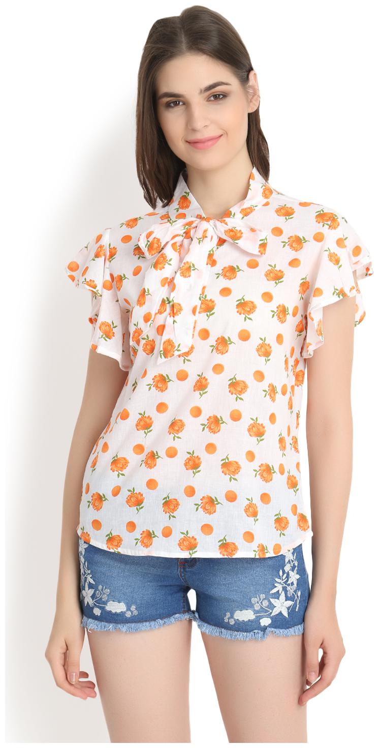 

Raabta White With Orange Lily Print 11051