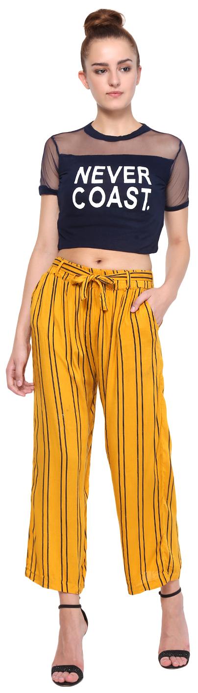 

Raabta Women s Black And Yellow Palazzo with Belt