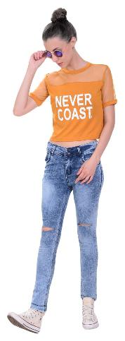 

Raabta Women s Mustard NEVER COAST Digital Printed Top(RWT12001)