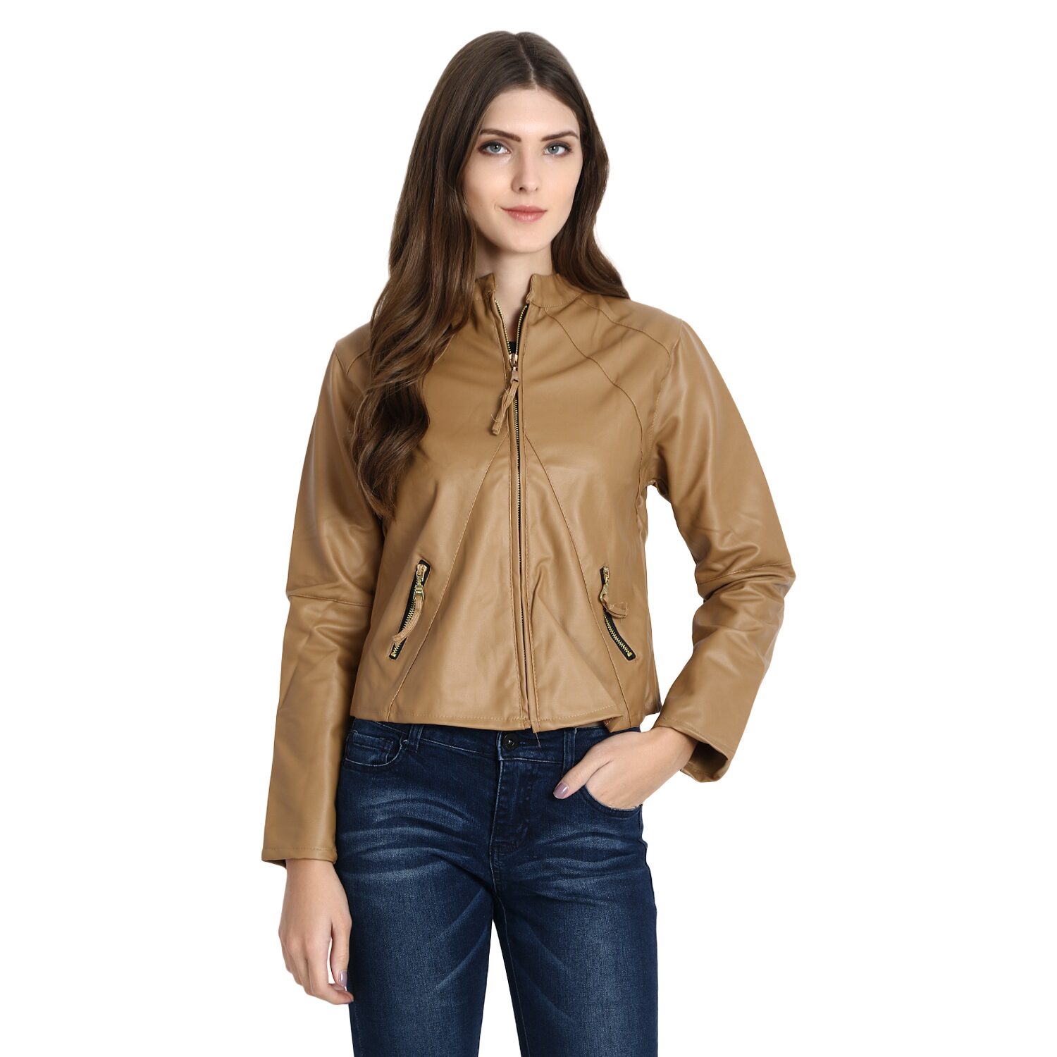 

Raabta Fashion Women Solid Biker jacket - Beige