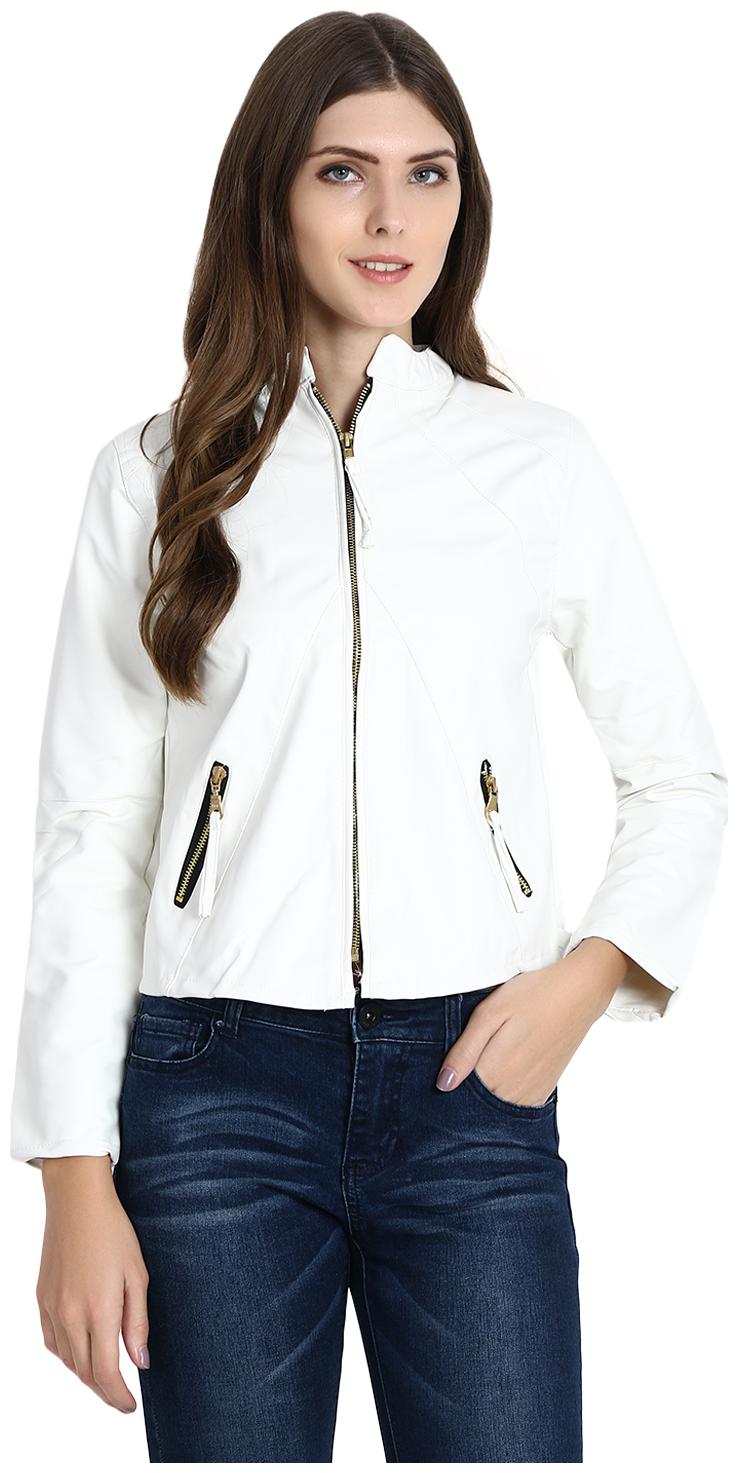 

Raabta Fashion Women Solid Biker Jacket - White