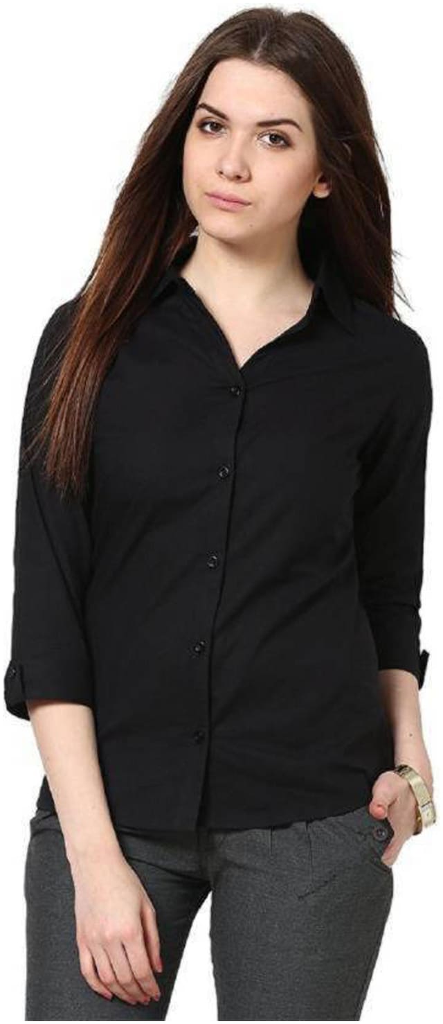 RAFFLESIA TOLPIS Women Black Solid Regular Fit Shirt