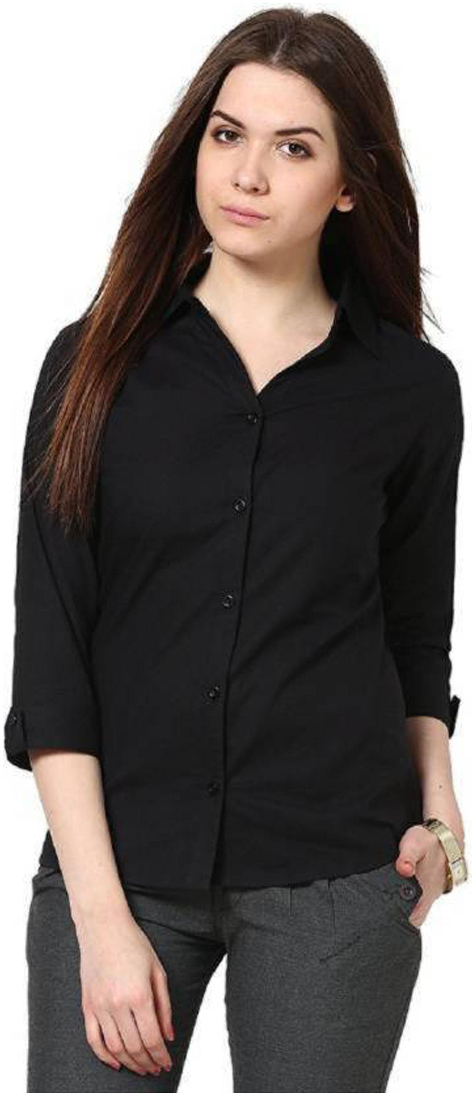 

RAFFLESIA TOLPIS Women Black Solid Regular Fit Shirt
