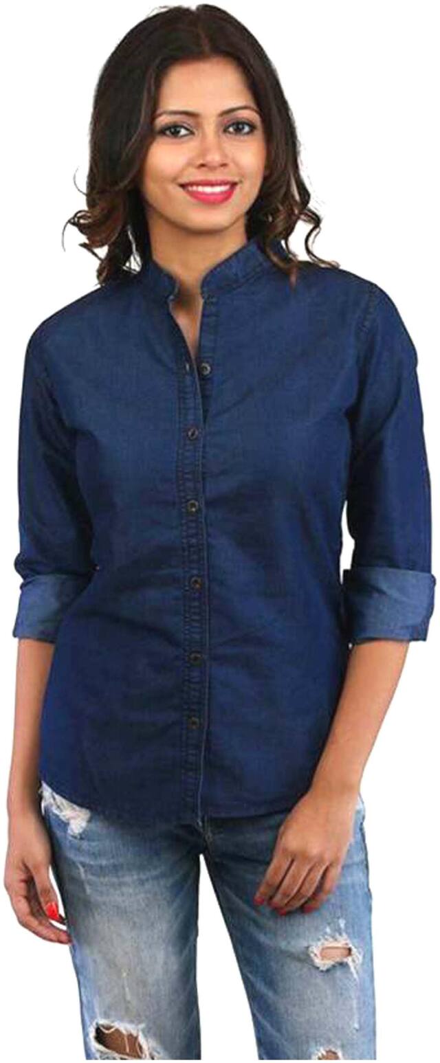 RAFFLESIA TOLPIS Women Blue Solid Regular Fit Shirt