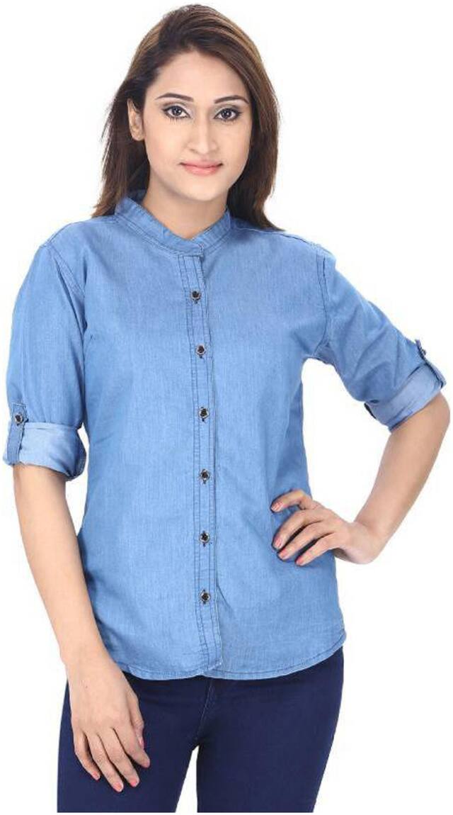 RAFFLESIA TOLPIS Women Blue Solid Regular Fit Shirt