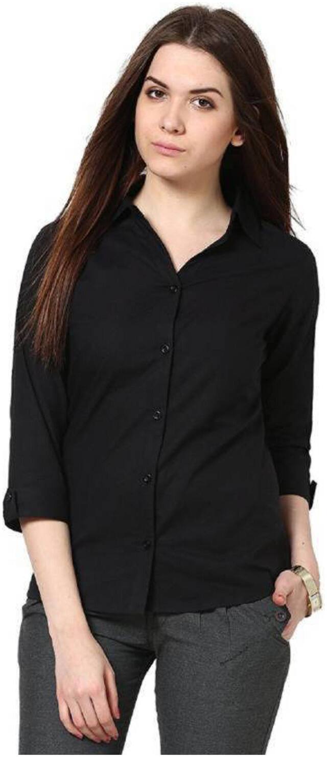 RAFFLESIA TOLPIS Women Black Solid Regular Fit Shirt