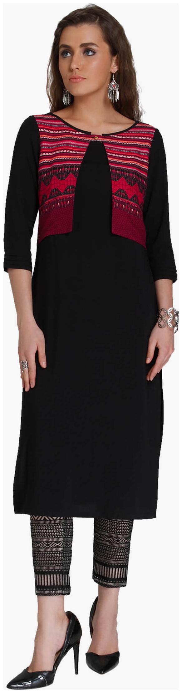 

NAARI Women Black Embroidered Straight Kurti