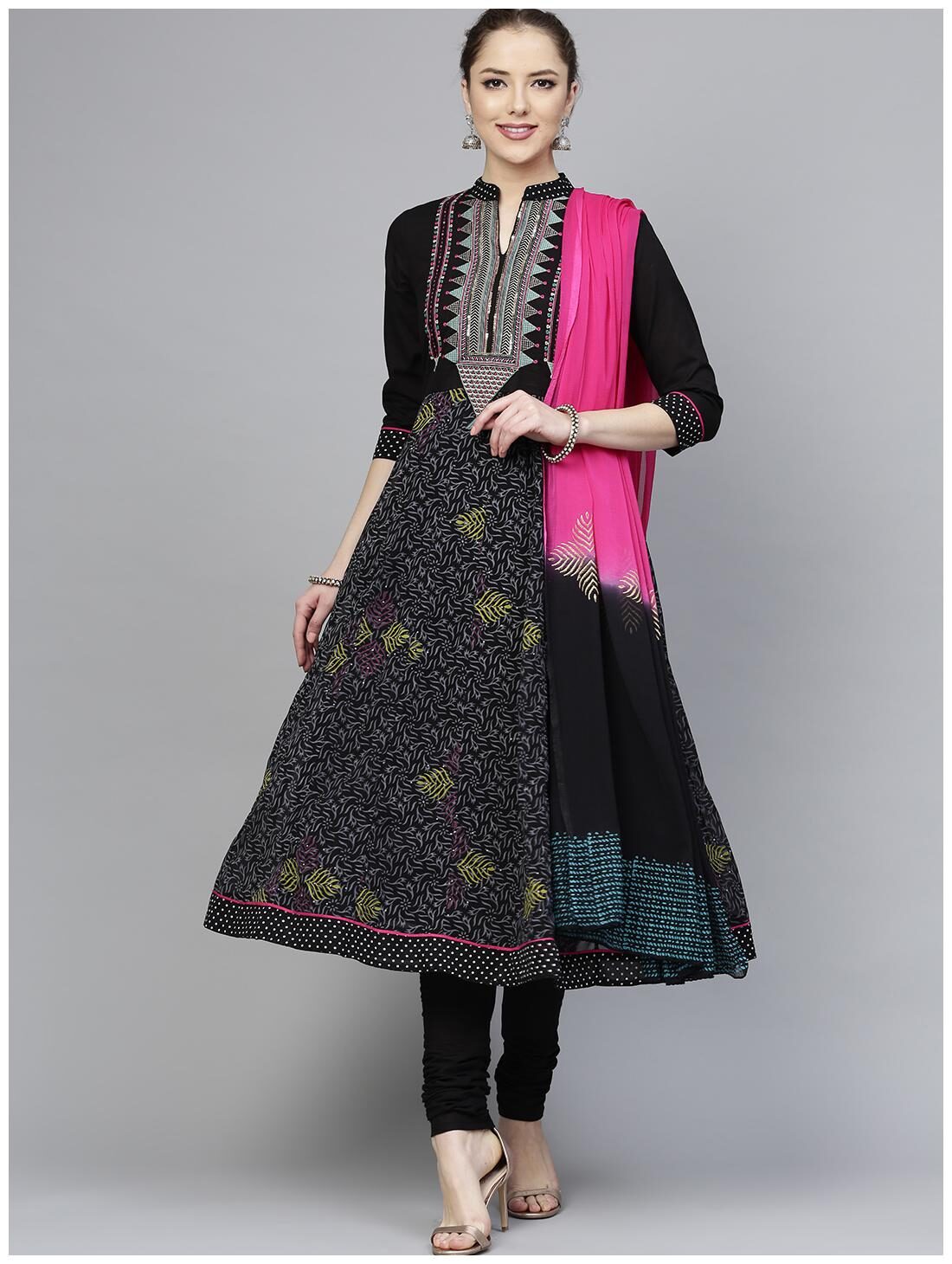 

RAIN and RAINBOW Women Georgette Printed Anarkali Suit Set Multi