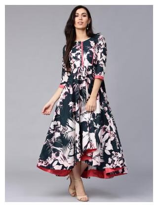 

Rain and Rainbow Navy Cotton Printed Kurti Dress