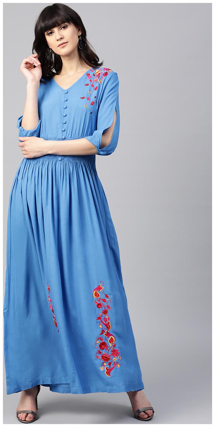

RAIN and RAINBOW Blue Solid A-line dress