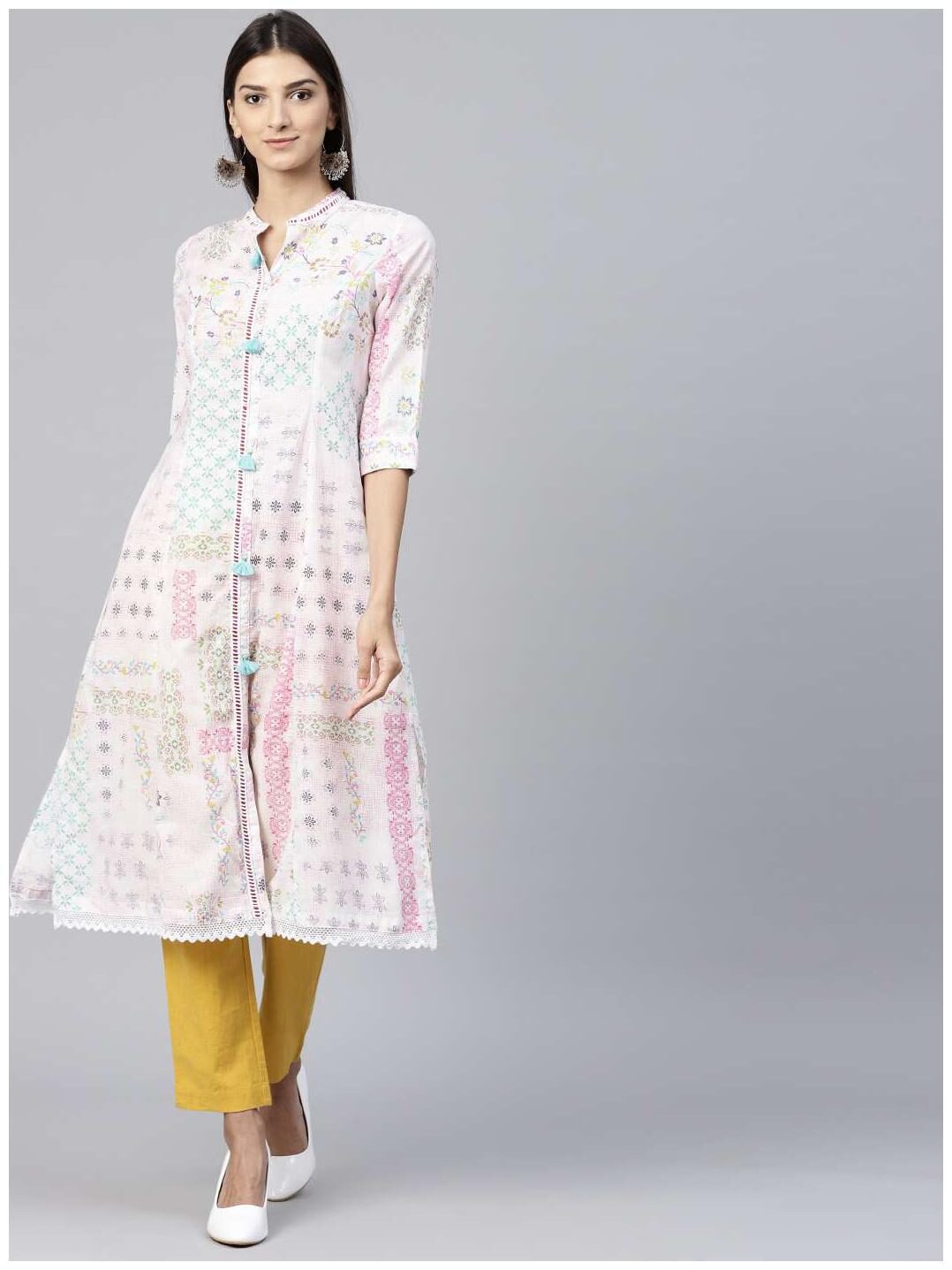 

Rain and Rainbow Women Pink Printed A Line Kurta
