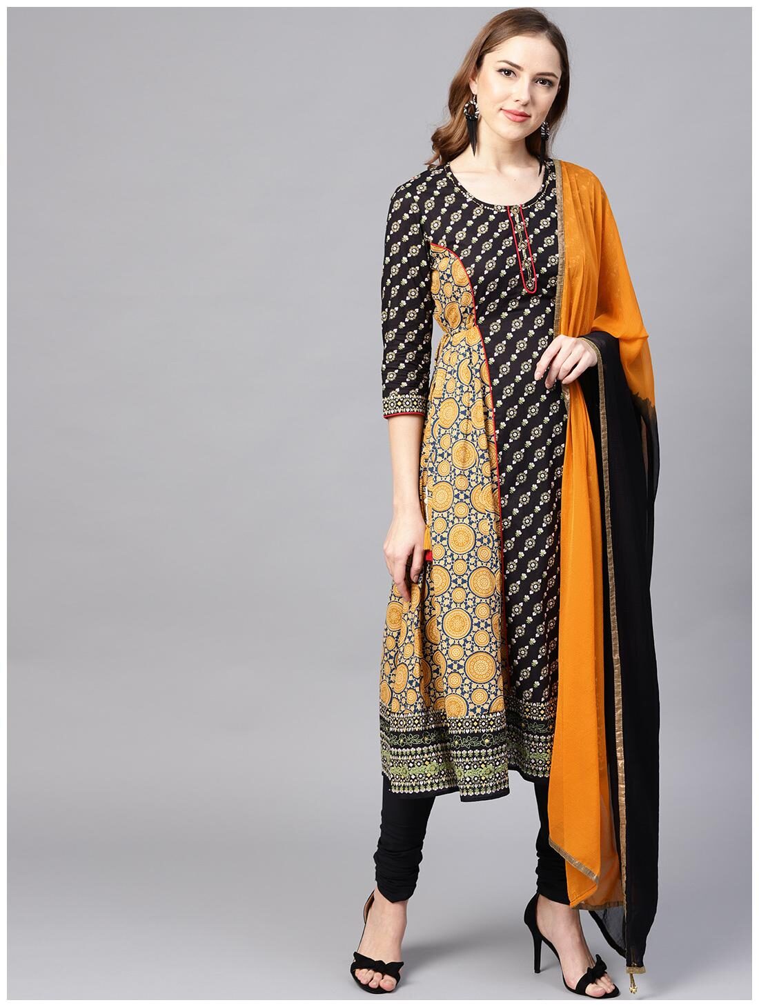 

RAIN and RAINBOW Women Multi Printed Anarkali Kurta With Churidar And Dupatta