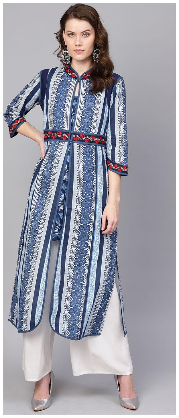 

RAIN and RAINBOW Women Blue Printed A-Line Kurta