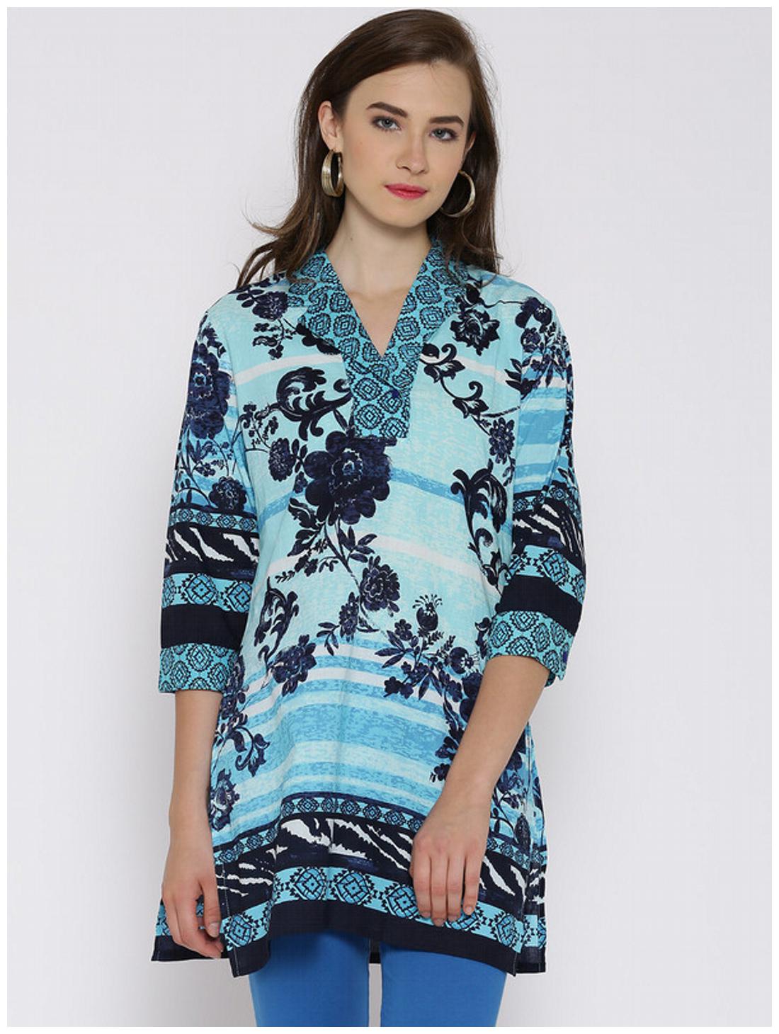 

RAIN and RAINBOW Women Blue Printed Straight Kurta
