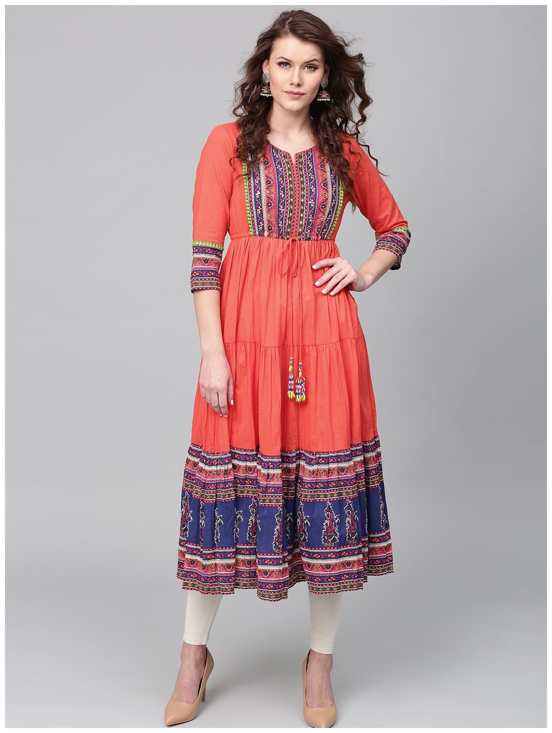 

RAIN and RAINBOW Women Red Printed Anarkali Kurta