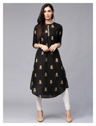 

Rain and Rainbow Black Cotton Solid Kurti