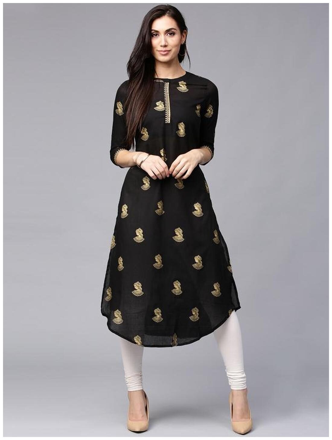 

Rain and Rainbow Black Cotton Solid Kurti