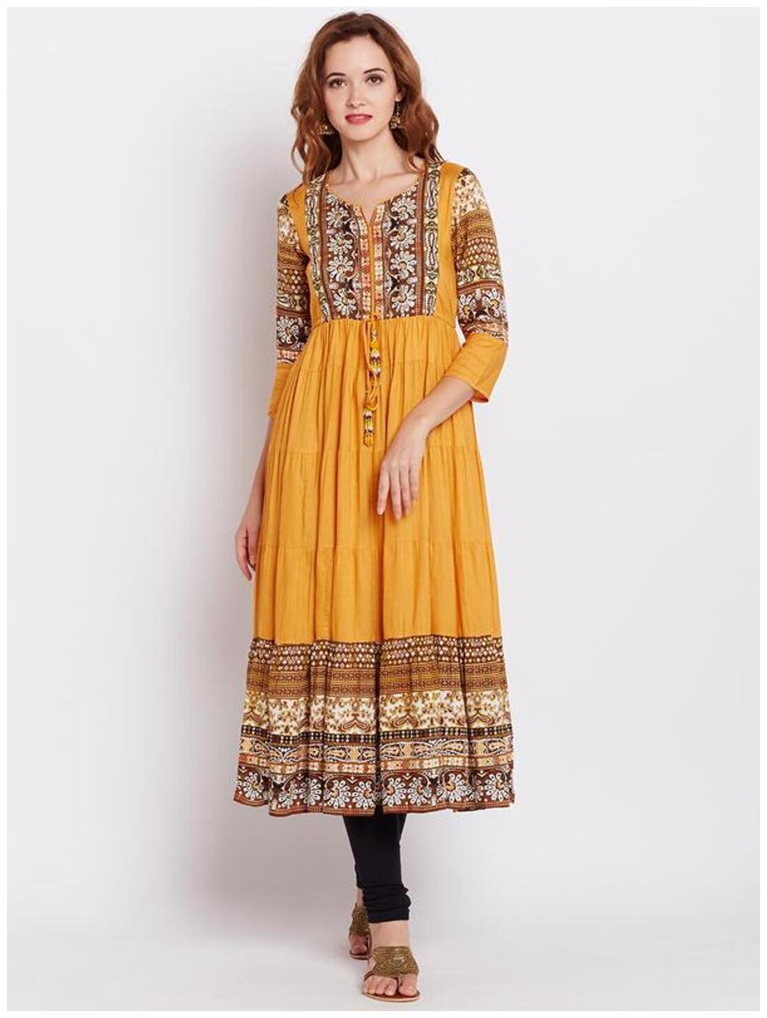 

RAIN and RAINBOW Women Yellow Printed Anarkali Kurti