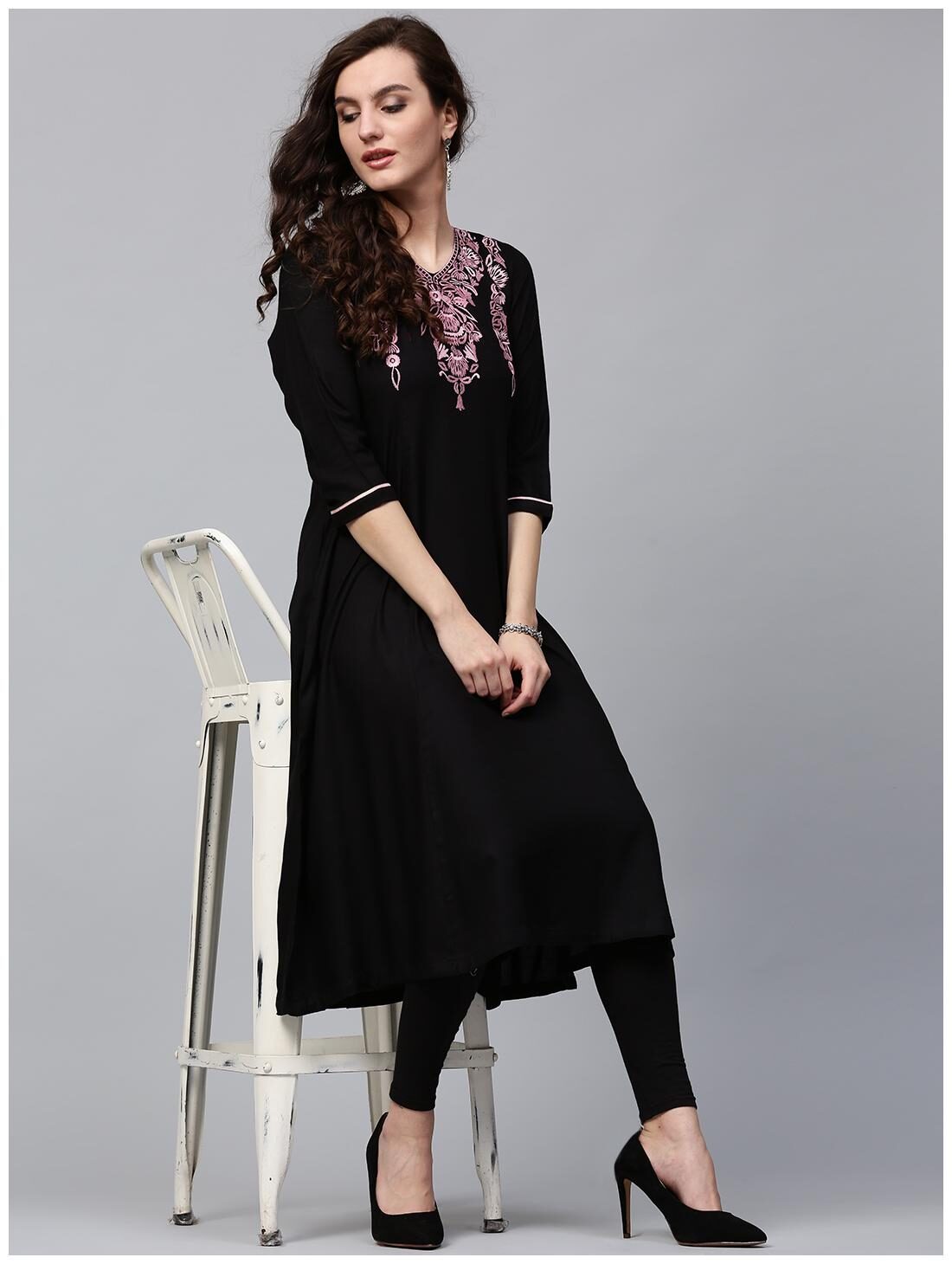 

Rain and Rainbow Black Kurta