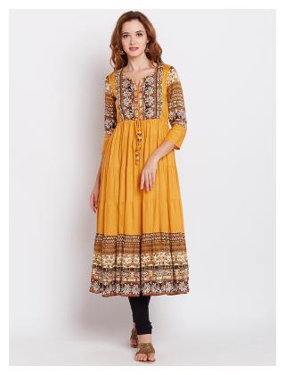 

Rain and Rainbow Mustard Rayon Printed Kurti