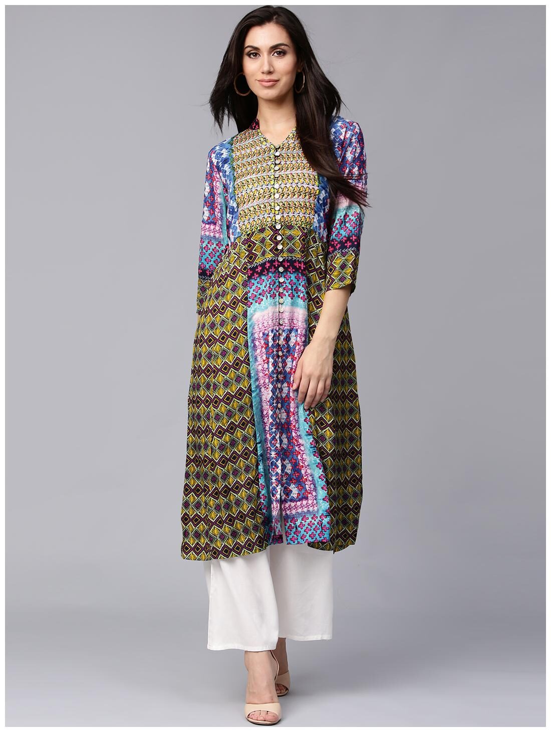 

RAIN and RAINBOW Women Green Printed Straight Kurta