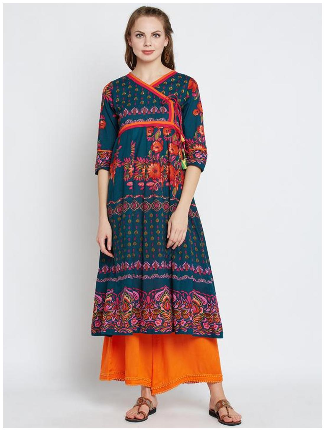 

RAIN and RAINBOW Women Multi Floral Angrakha Kurta